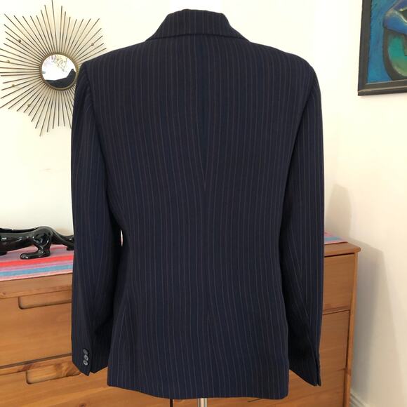 Kasper Pinstripe Blazer Women’s 12 Large Blue 2 Button Corpcore Preppy Office - Picture 7 of 15